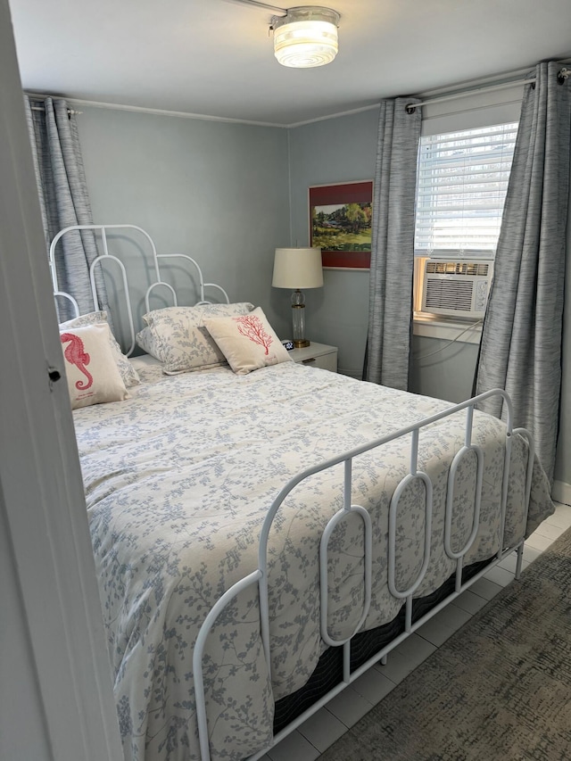 tiled bedroom featuring cooling unit