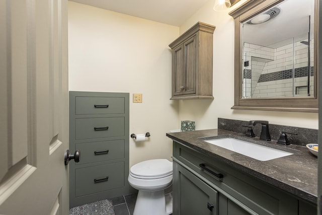 598 Walnut Hill Rd, North Yarmouth, ME 04097 - bathroom featuring tile patterned floors, vanity, toilet, and a shower