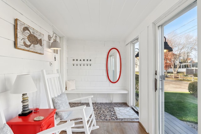 interior space featuring wooden ceiling