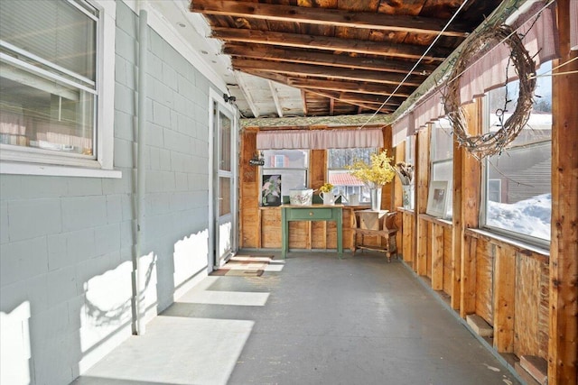 interior space featuring concrete block wall