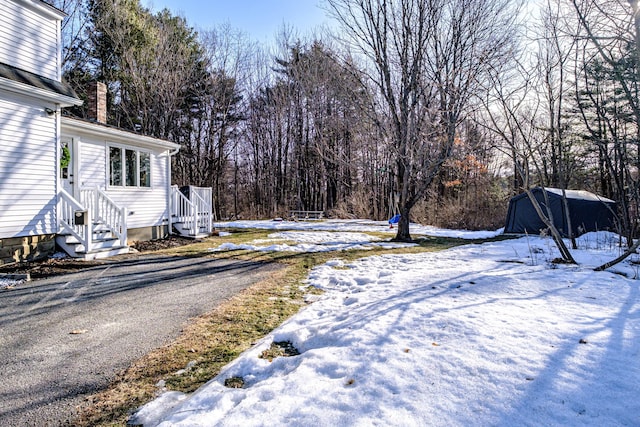 view of yard covered in snow