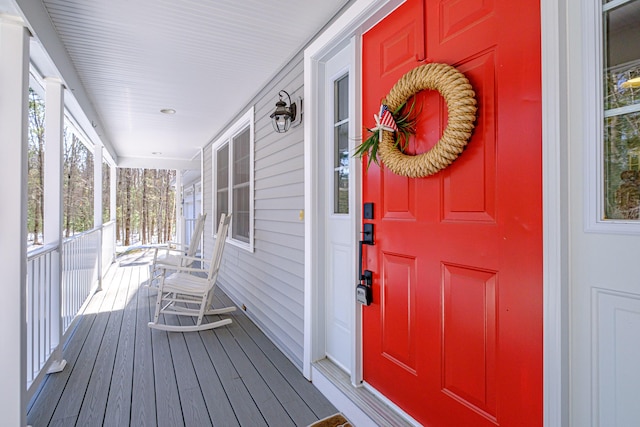 wooden deck featuring a porch