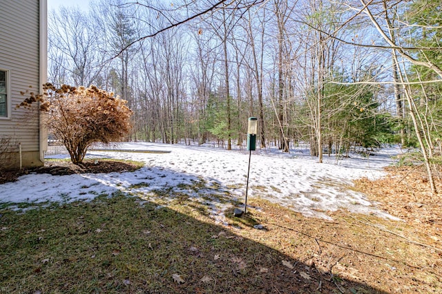 view of yard layered in snow