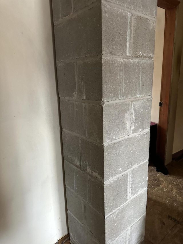 room details with concrete block wall