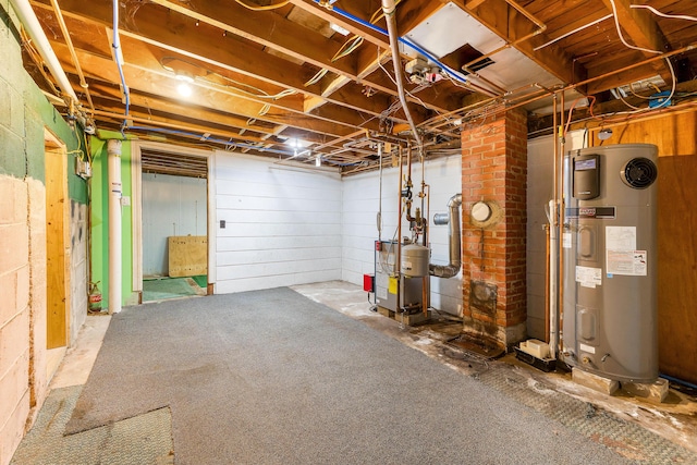 unfinished basement featuring heat pump water heater