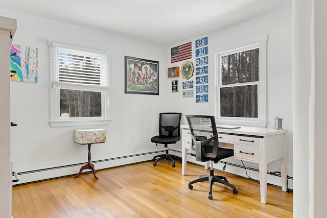 office area with light wood-type flooring