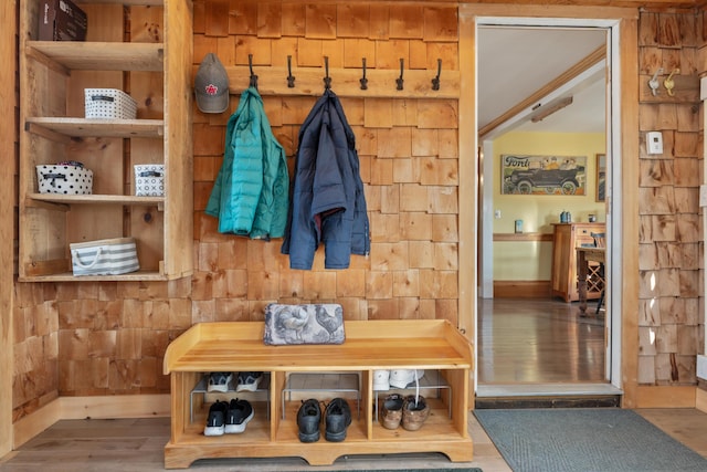 mudroom featuring wood finished floors