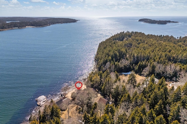44 Periwinkle Ln, Phippsburg, ME 04562 - aerial view featuring a forest view and a water view