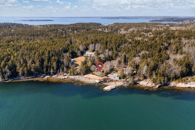 44 Periwinkle Ln, Phippsburg, ME 04562 - drone / aerial view featuring a view of trees and a water view