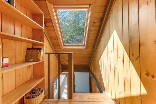 44 Periwinkle Ln, Phippsburg, ME 04562 - stairs with wooden walls, a sauna, and wooden ceiling