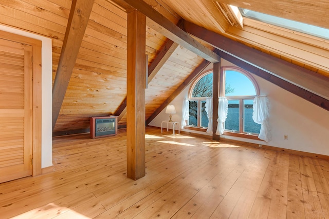 44 Periwinkle Ln, Phippsburg, ME 04562 - additional living space featuring hardwood / wood-style floors, lofted ceiling with skylight, and baseboards