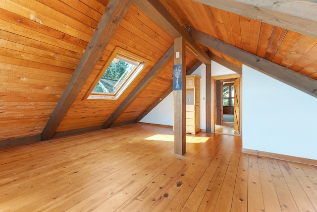 44 Periwinkle Ln, Phippsburg, ME 04562 - bonus room with wooden ceiling, light wood-style flooring, and lofted ceiling with skylight