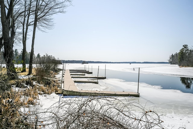 view of dock with a water view