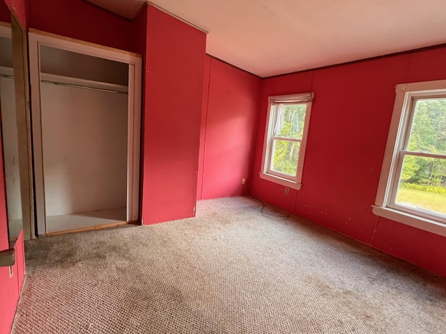 unfurnished bedroom with a closet and carpet