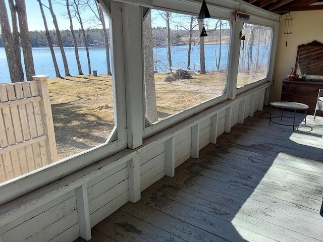 interior space featuring a water view