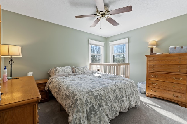 bedroom with carpet flooring and a ceiling fan