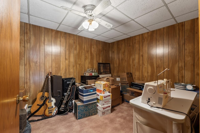 storage room with ceiling fan