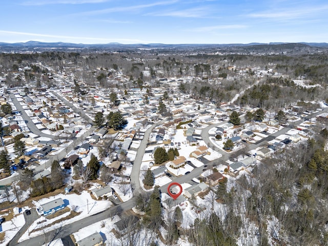 bird's eye view featuring a residential view and a mountain view