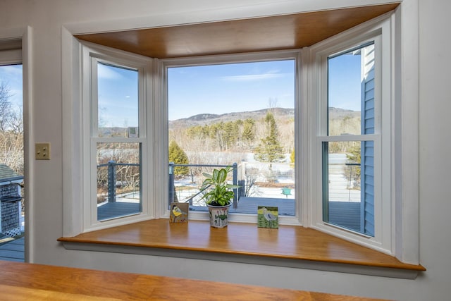 interior details featuring a mountain view