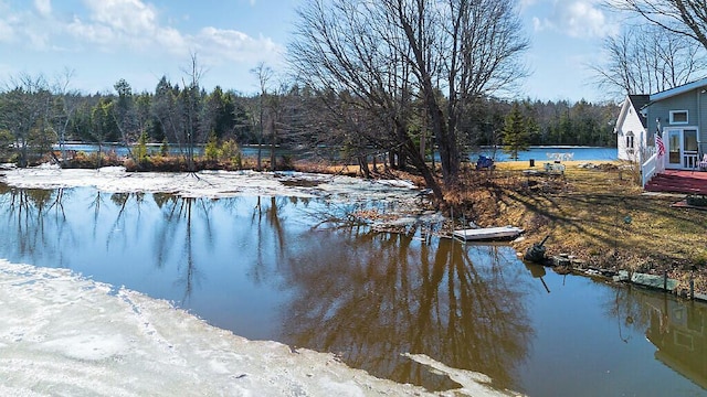 property view of water featuring a wooded view