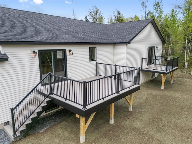67 Stacey Ln, Kenduskeag, ME 04450 - back of house featuring roof with shingles and a wooden deck