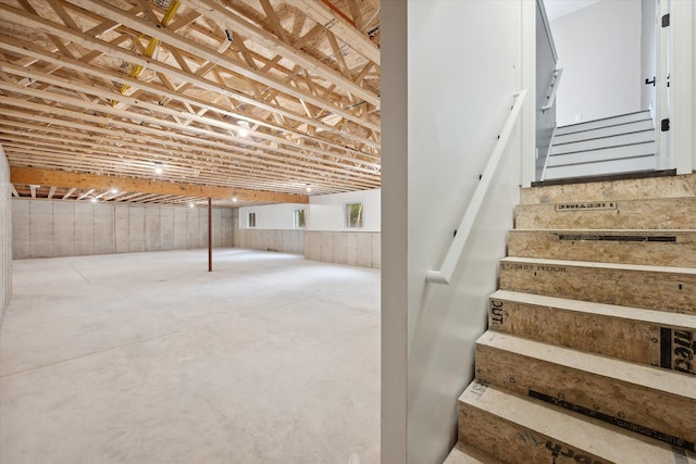 67 Stacey Ln, Kenduskeag, ME 04450 - staircase with concrete floors