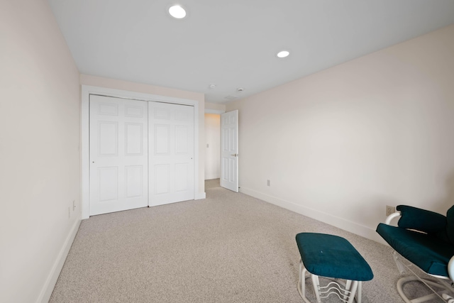 unfurnished room featuring baseboards, recessed lighting, and carpet floors