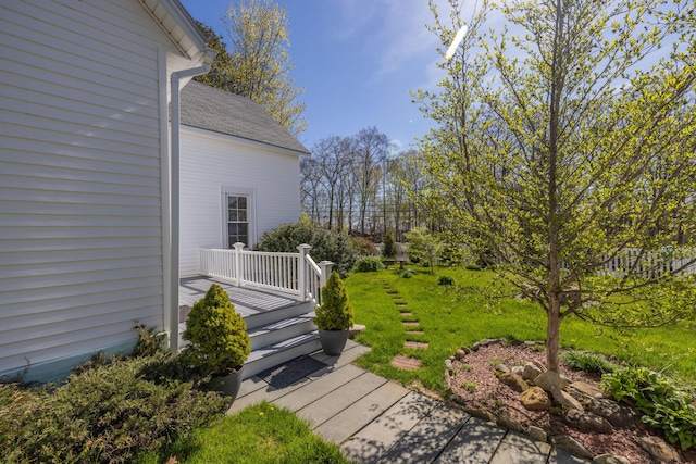 550 Belfast Rd, Camden, ME 04843 - view of green lawn featuring a wooden deck