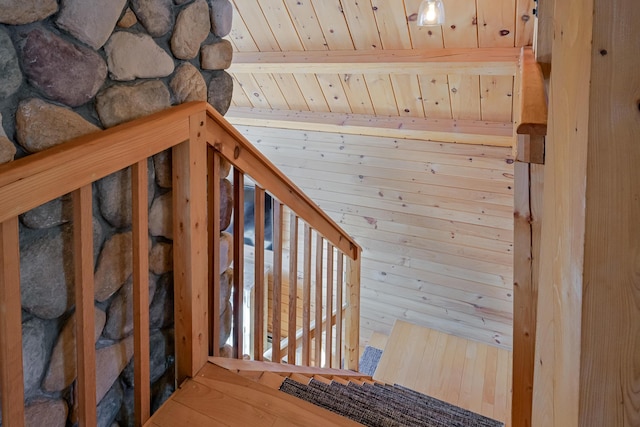 84 Ira Mountain Rd, Kingfield, ME 04947 - stairway with wooden ceiling