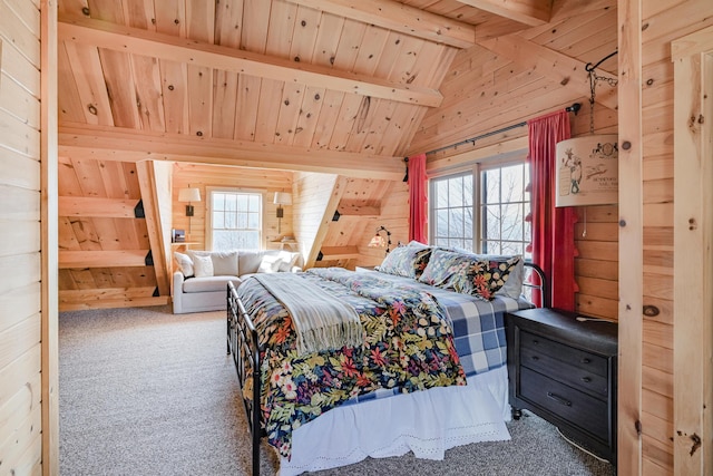 84 Ira Mountain Rd, Kingfield, ME 04947 - carpeted bedroom featuring wooden ceiling and wooden walls