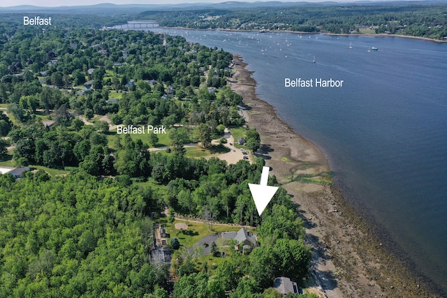 19 Glenview Ln, Belfast, ME 04915 - aerial view of property and surrounding area featuring a nearby body of water and a heavily wooded area