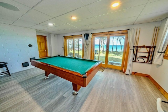 19 Glenview Ln, Belfast, ME 04915 - recreation room featuring light wood-style floors, a drop ceiling, and billiards