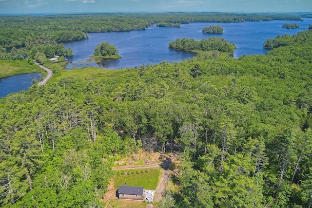 4 Boulder Cove Way, Bremen, ME 04551 - aerial view of property and surrounding area featuring a heavily wooded area and a large body of water