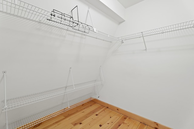 walk in closet with light wood-style floors