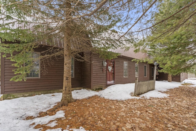 view of snow covered exterior