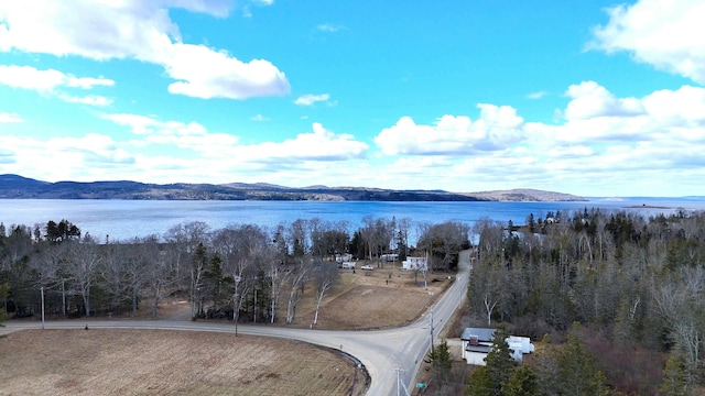 aerial view with a water and mountain view