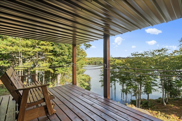 deck featuring a water view
