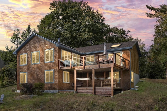 3 Rocky Rd, Westport Island, ME 04578 - back of property with a yard, a wooden deck, and a balcony