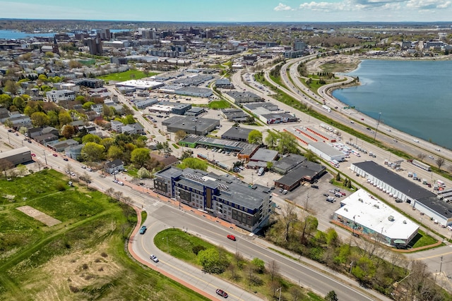 bird's eye view featuring a water view