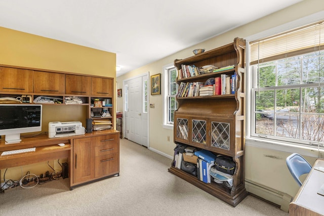 16 Rockaway Rd, Falmouth, ME 04105 - home office featuring baseboard heating, light carpet, and baseboards