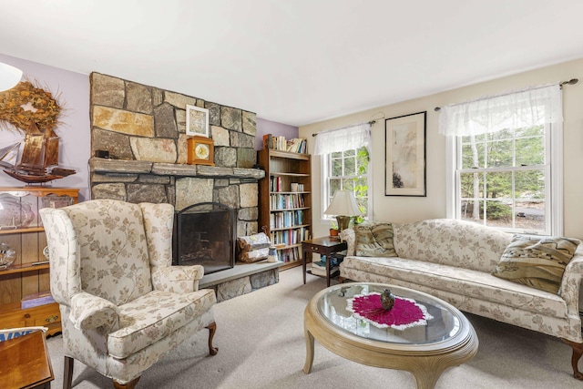 16 Rockaway Rd, Falmouth, ME 04105 - carpeted living room featuring a fireplace