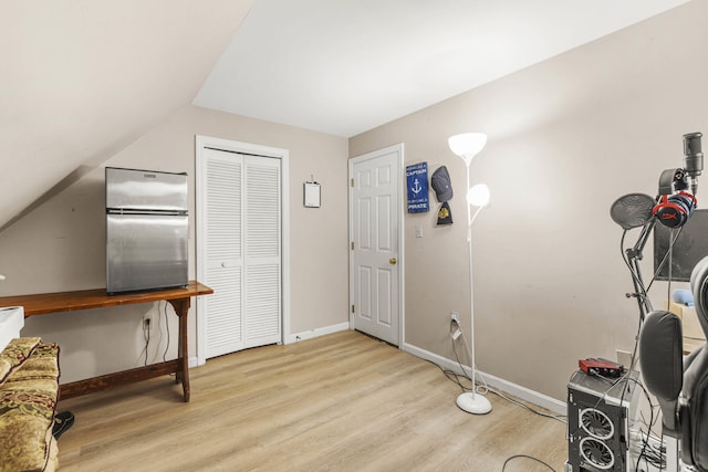 16 Rockaway Rd, Falmouth, ME 04105 - interior space with light wood-style floors, baseboards, and vaulted ceiling