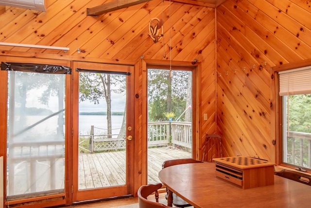 345 Tims Cove Rd, Willimantic, ME 04443 - sunroom with a water view and lofted ceiling
