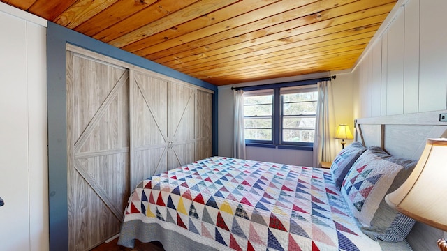 bedroom featuring wooden ceiling