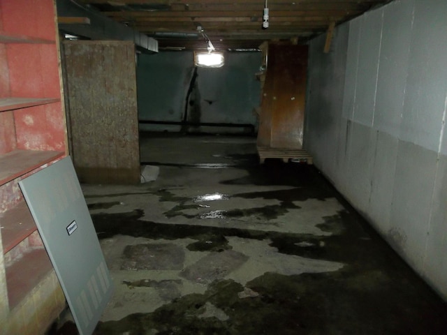 view of unfinished basement