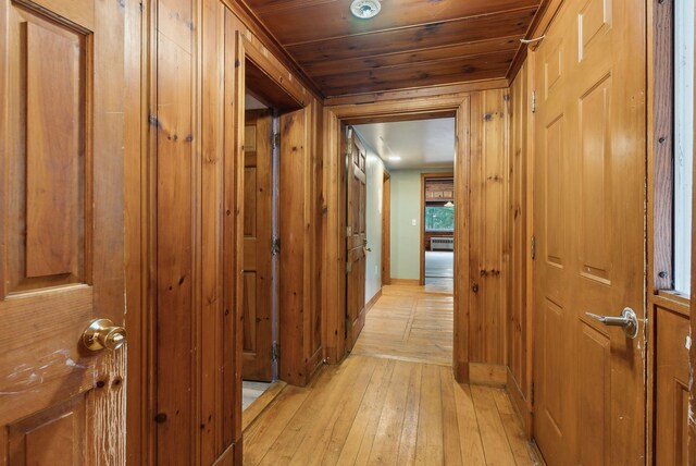 52 Main St, Sanford, ME 04083 - hall with baseboards, light wood finished floors, and wood ceiling