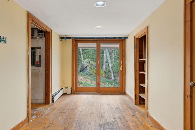 52 Main St, Sanford, ME 04083 - interior space with baseboards, a baseboard radiator, recessed lighting, and hardwood / wood-style floors