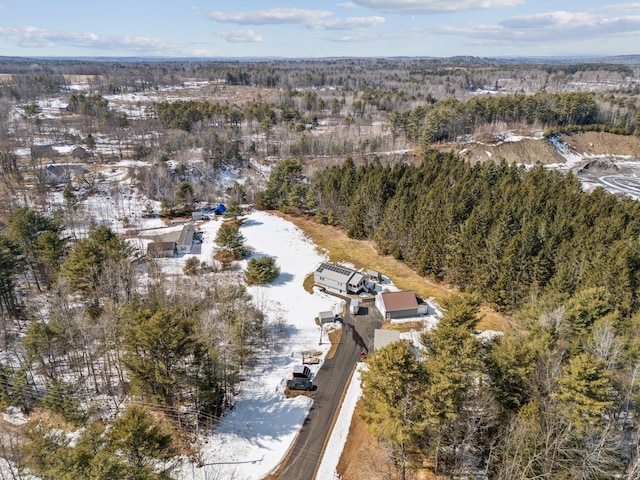 bird's eye view featuring a wooded view