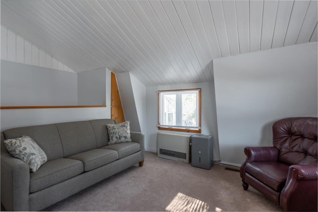 carpeted living room featuring lofted ceiling and visible vents