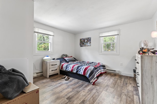 8 Royal Coachman Way, Shapleigh, ME 04076 - bedroom featuring multiple windows, wood finished floors, baseboard heating, and a baseboard heating unit